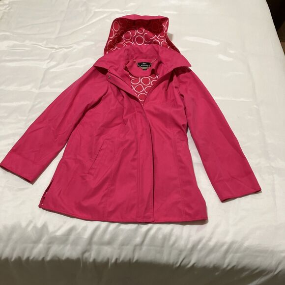 Dennis Basso Zip Up Raincoat Pink with Removable Hood Lined Women’s S - Picture 1 of 6